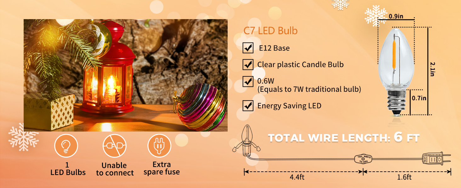 C7 Accessory Cord with 4 C7 Led Light Bulb