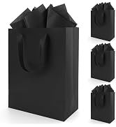 Flasunire Black Gift Bags with Handles & Tissue Paper - 8x5x10 Inch 4 Pack Medium Paper Gift Bags...