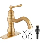 Heyalan Bathroom Sink Faucet Single Hole 1 Handle Deck Mount Single Handle Brass Bathroom Sink Fa...