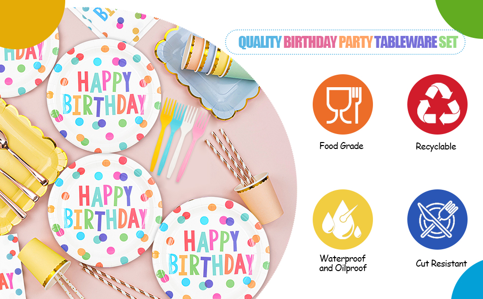 Colorful Dot Happy Birthday Party Supplies