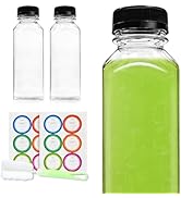 Slomg 3 Pcs 12oz Plastic Juice Bottles with Lids and Brush, Disposable Clear Juicing Containers w...