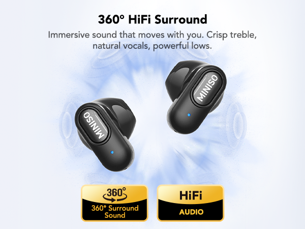 360° HiFi Surround Crisp treble,natural vocals, powerful lows.