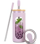 Sursip 20 oz Glass Tumbler with Lids and Straws, Reusable Borosilicate Glass Iced Coffee Cup with...
