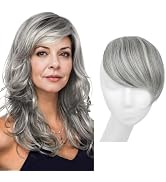 SARLA Clip in Side Bangs Extension Straight Synthetic Fake Bangs One Piece for Women Grey Multi