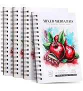 4 Pack Mixed Media Sketchbook, 9x12 inches Drawing Paper Sketch Book, 98lb/160gsm Heavyweight Spi...