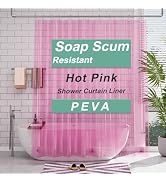 AmazerBath Shower Curtain Liner, 72x72 Clear Hot Pink Shower Curtain Liner, Lightweight Plastic S...