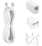 Menewstart Long Telephone Extension Cord 10FT, White, Phone Cable Line Wire with Standard RJ11 Pl...
