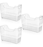 Peohud 3 Pack Freezer Organizer Bins with Wheels, Clear Plastic Pantry Storage Organizer with Han...