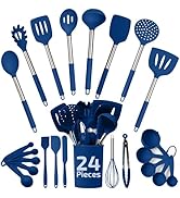 Culinary Couture 24-Piece Blue Silicone Cooking Utensils Set - Nonstick Safe, Stainless Steel Han...
