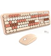 Wireless Keyboard and Mouse Combo - Cute Round Keycaps, Full-Size Retro Typewriter Keyboard with ...