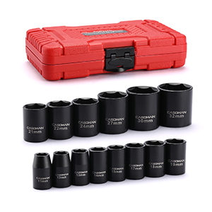 CASOMAM 14 Pieces 1/2-Inch Drive Standard Impact Socket Set, Metric, 6-Point, 11mm to 32mm