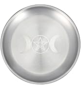 Altar Candle Tray - Pentagram Moon Pattern - Silver White Iron Burning Tray - 5.46" Round Altar P...