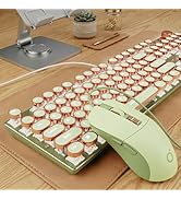 EWEADN Wired Typewriter Keyboard and Mouse Combo, Typewriter Style Mechanical Keyboard,104 Keys B...