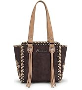 Western Tote Bag for Women Studded PU Leather Handbag with Fringe Tassel, Medium Size Shoulder Pu...