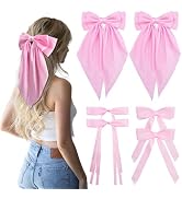 6PCS Silk Satin Hair Bows Hair Clip Long Pink Hair Ribbon Bow Hair Bow Clips Variety Style for Wo...