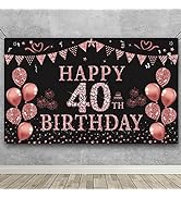 Trgowaul 40th Birthday Decorations for Women Rose Gold Birthday Backdrop Banner 5.9 X 3.6 Fts Hap...