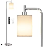 Ziisee 64" Floor Lamp for Living Room with Remote Control, White Shade with Brushed Nickel Pole, ...