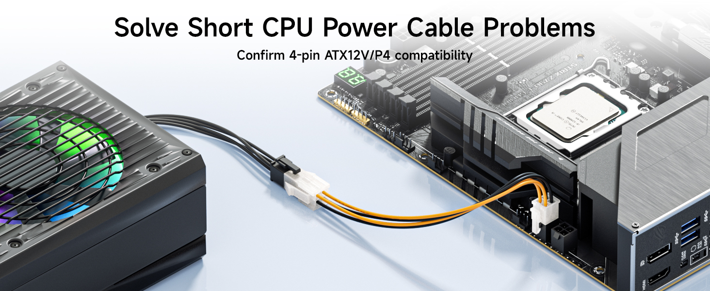 ATX 4-Pin CPU Extension Cable, 8 inches Power Supply Extension Cable, ATX 4-Pin CPU Extension