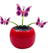 Reddish Orange Fashion Solar Powered Dancing Flower Toy Office Desk Car Decor Funny Electric Toy ...