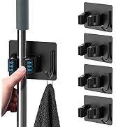 homeasy Mop Broom Holder No Drill, Mop Broom Organizer Wall Mounted Heavy Duty with Hooks Hanger,...