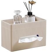 Cretkhp Tissue Box Cover Rectangle with Storage Tray, PU Leather Tissue Holder for Bathroom Vanit...