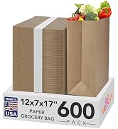 MESHA 600Pcs Paper Grocery Bags 12 x 7 x 17 Inches Bulk, Heavy Duty 60 Lbs Kraft Brown Paper Bag,...
