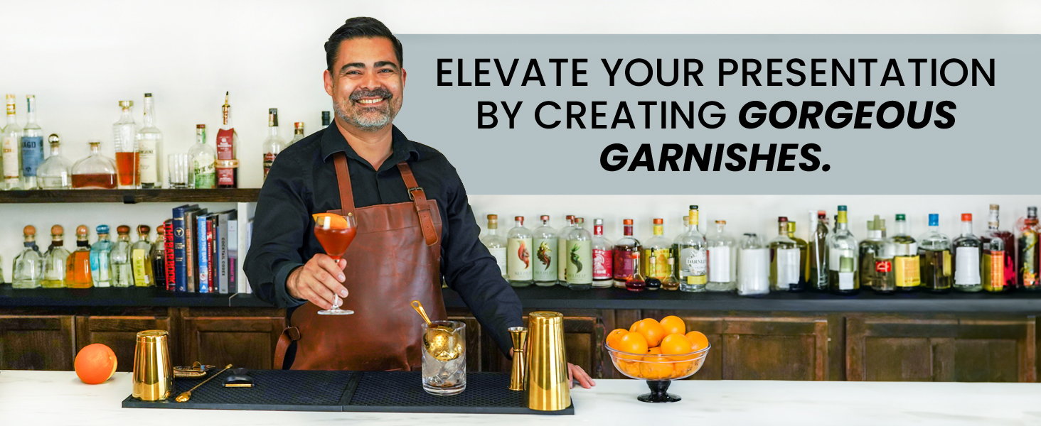 Elevate your presentation by creating gorgeous garnishes rubber bar mat spill coffee countertop dish