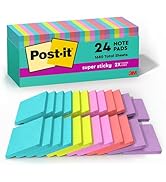 Post-it Super Sticky Notes, 24 Sticky Note Pads, 3 x 3 in., School Supplies, Office Products, 2X ...