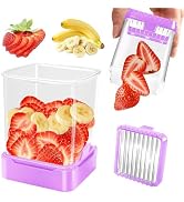 Fruit Slicer Cup for Strawberry, Banana, Hard-Boiled Egg - Detachable Cutter with Push Plate - Ra...