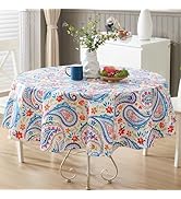 Newbridge Spring and Easter Boho Chic Paisley Vinyl Tablecloth with Flannel Backing, 70 Inch Roun...
