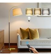 63" Wood Floor Lamp for Living Room Dimmable Standing Lamp with Remote & Foot Switch, 3 Color Tem...