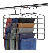 Fontaines Luxury 5 Tier Pants Hangers 4 Pack - Ultra Slim & Space Saving - Heavy Duty Metal Swive...