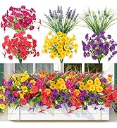 HIAGROW Artificial Flowers for Outdoors, Artificial Petunias Paired with Lavender UV Resistant Pl...