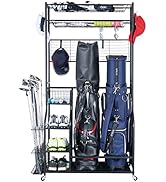 Mythinglogic Golf Bag Storage Garage Organizer,2 Golf Bags Storage Stand and Golfing Equipment Ac...