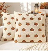 MIULEE Fall Pillow Covers 18x18 Rust Pumpkin Fall Decor | Beige Faux Fur Halloween Cushion Covers...