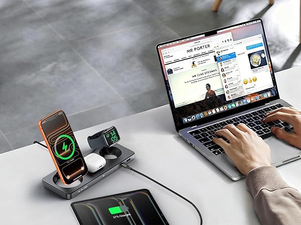AC ISLAND 5-in-1 Qi2.2 Wireless Charger for MagSafe, 25W Foldable Magnetic Stand Charging Station