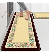 CHICNOOK Kitchen mats for Floor 2 piece Set,Spanish Tile Border Anti Fatigue Kitchen Rugs,Waterpr...