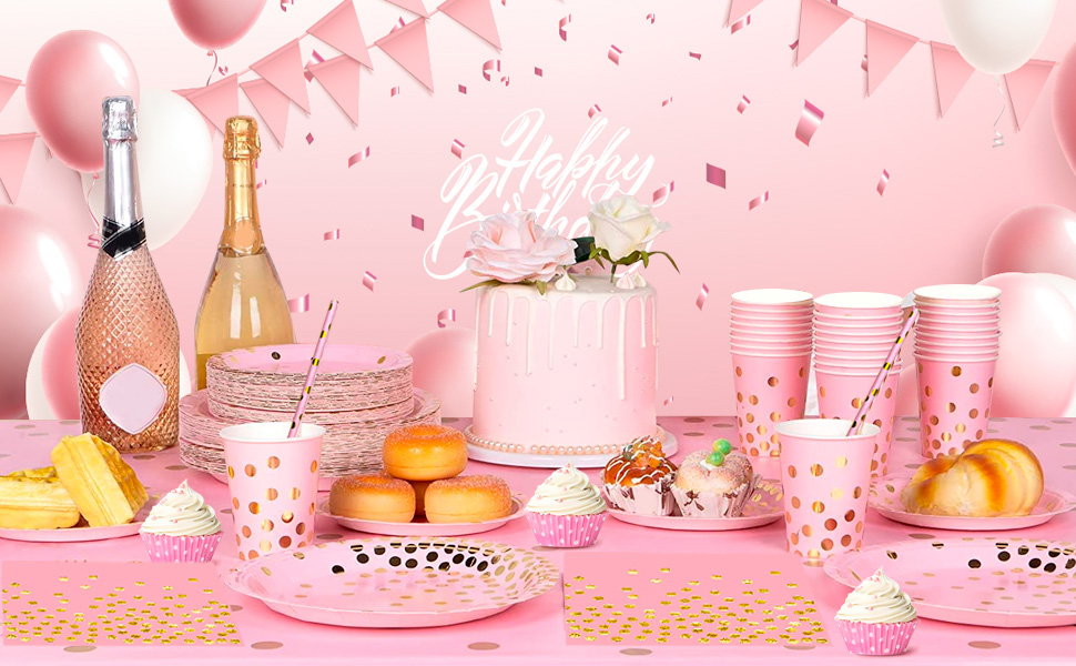 pink and gold paper plates