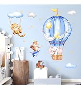 Hot Air Balloon Wall Decals, Animals Hot Air Balloon Wall Stickers Peel and Stick Cartoon Elephan...