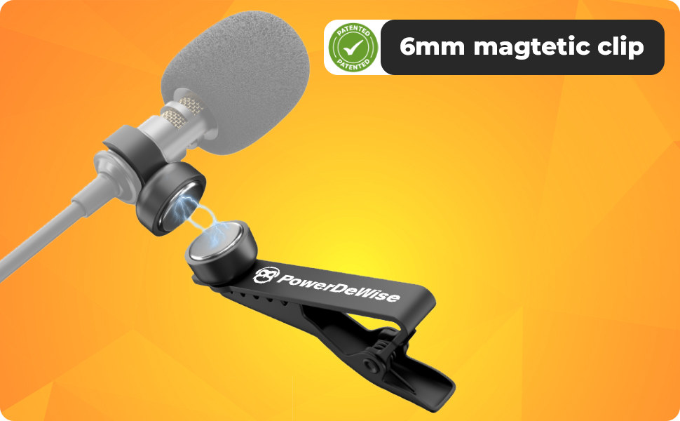 PowerDeWise Magnetic Lavalier Microphone Clip - 6mm Rotatable Lapel Unique Replacement