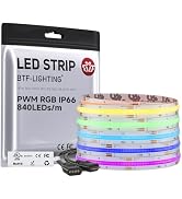 BTF-LIGHTING FCOB COB RGB LED Strip Light, UL Listed, IP66 840LEDs/m High Density Flexible Color ...