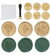 UNIQOOO 6 Pcs Wax Seal Stamp Set, Floral Stamps Botanical Sealing Stamper Kit, Wooden Handle with...