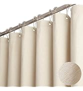 BTTN Fabric Shower Curtain, Linen Textured Heavy Duty Polyester Cloth Shower Curtain Set with 12 ...