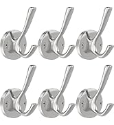 TOFIIGREM Brushed Nickel Wall Hooks, 6 Pack Coat Robe Hook Heavy Duty Metal Double Bath Hook Wall...