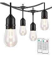Mlambert 3 Color Outdoor LED Dimmable String Lights for Patio with Remote, Plug in 48FT Waterproo...