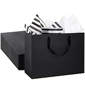 Ohuimrt 16 x 6 x 12 Inches Large Gift Bags with Tissue Papers,12 PCS Black Kraft Paper Bags with ...