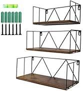 Floating Wall Shelves Set of 3, Black Metal Wire Hanging Rustic Storage Shelf Decor Organizer for...