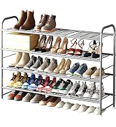 LINZINAR Shoe Rack 4 Tier Storage Organizer for Closet Entryway Metal Grey
