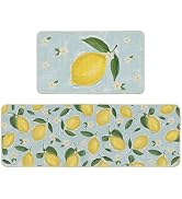 Artoid Mode Blue Lemons Flowers Summer Kitchen Mats Set of 2, Seasonal Sports Home Decor Low-Prof...