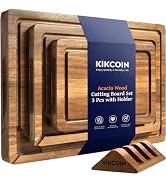 Kikcoin Wood Cutting Boards for Kitchen, 3 PCS Wooden Cutting Board Set with Holder, Chopping Boa...